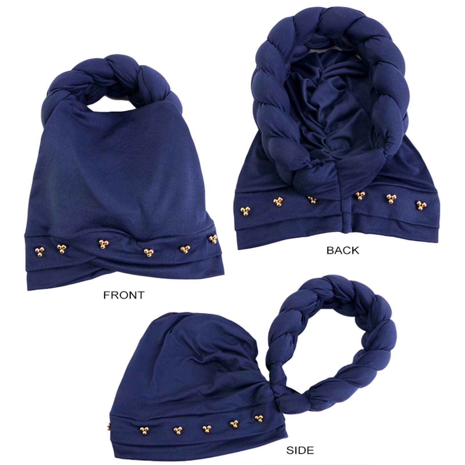 African American headscarf Solid Color Head Pre-Tied Beanie Cap Soft Twisted Wrap Headwear Turbans For Women Girls ddmythur