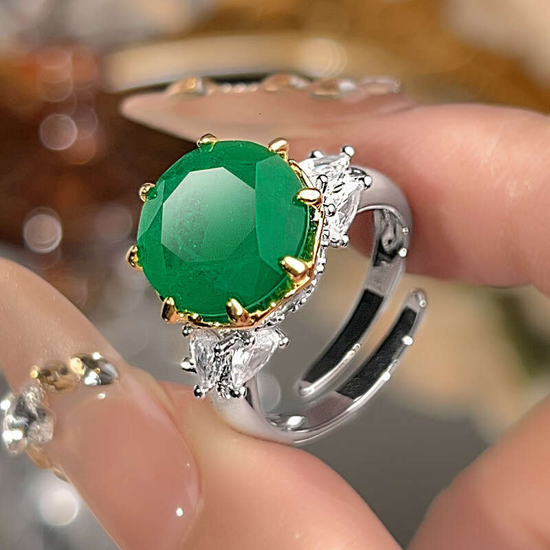New Style Jewelry Colorful Gem Round Fashion Heavy Craft Luxury Inlaid For Women Two-Tone Gold-Plated Ring Ed3