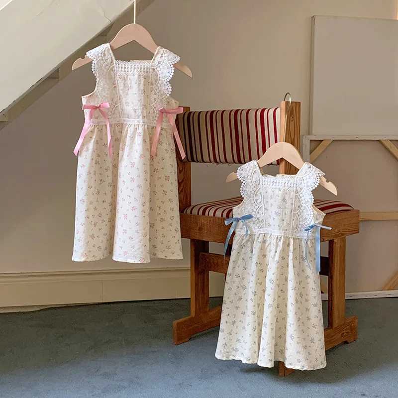 2025 Summer Korean Version Bow Lace Girls Dress Temperament Sleeveless Childrens Princess Skirt Vest Skirt R250707