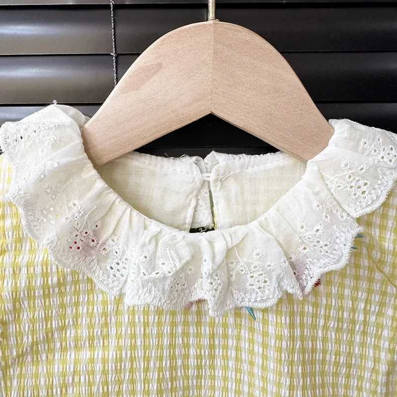0-24M Baby Girl Summer Romper Dress Cotton Cartoon Duck Embroidery Lace Gingham Princess Sleeveless Sweet Baby Clothing R250707