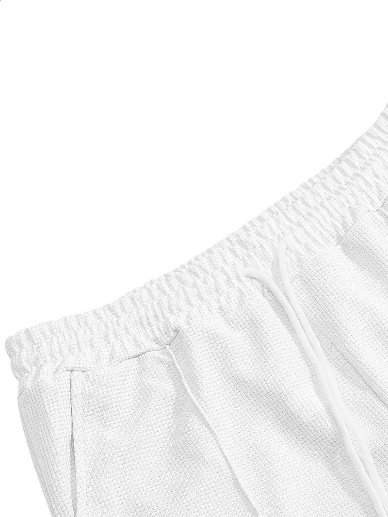 2025 Spring and Autumn Mens Waffle Set Long Sleeve Polo Shirt Fashion Casual Half Zipper Collar Solid Color 250703