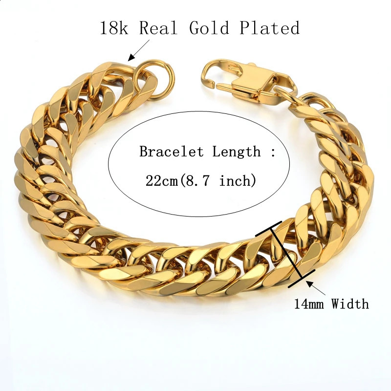 Cuban Link Bracelet For Men Jewelry Punk Gold Color Heavy Big Chain Stainless Steel Pulseras 250707