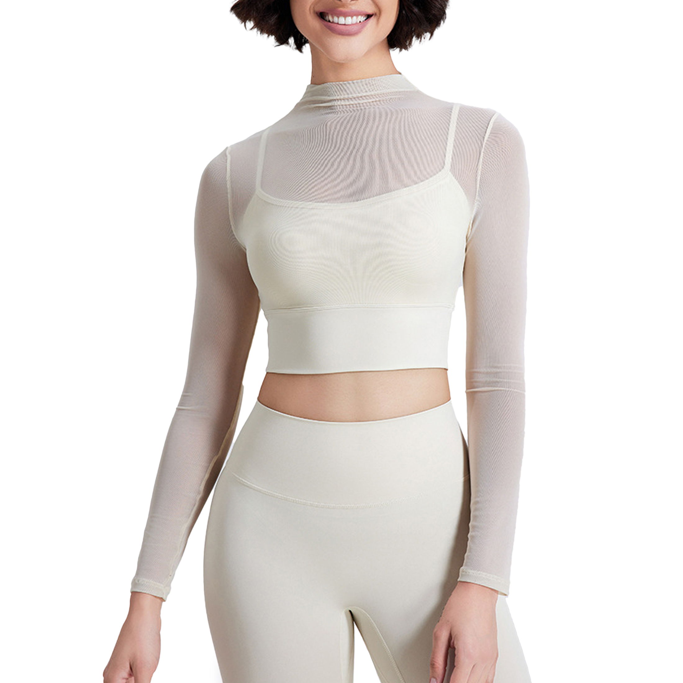 Sexy Mesh Yoga Wear Long Sleeve with Pads Running Quick Dry Sports Bra One Cup Fitness Clothing Tops