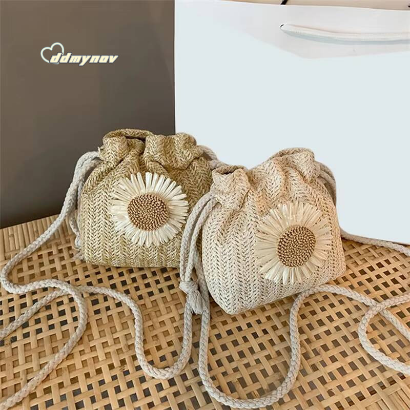 Rattan Woven Women Straw Bag Handbag Knit Flower Summer Beach Woman Shoulder Messenger Khaki Beige Bags Fashion Creative ddmynov