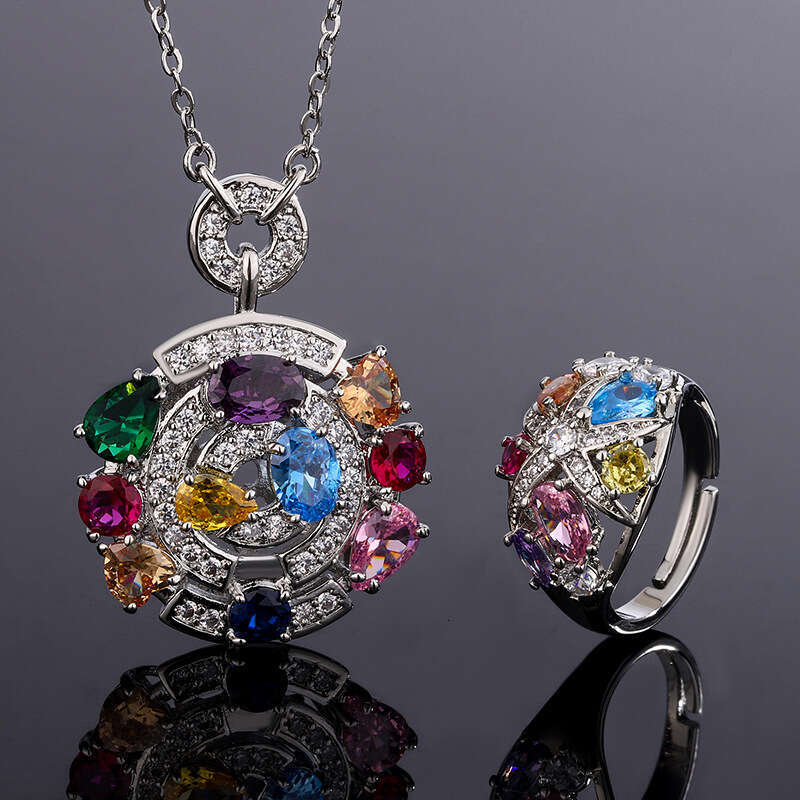 Gem Pendant Light Imitation High Carbon Dia Crystal Colorful Tourmaline Ring Necklace Zircon Women's 907