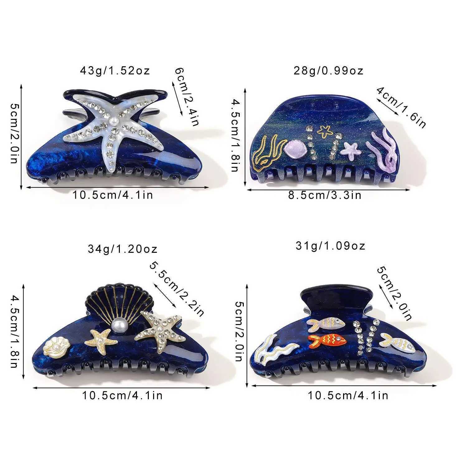 2023 Summer Rhinestone Starfish Hair Claw Acrylic Claw Clips Beach Ocean Series Crab Hair Clips for Women Hair Accessories Y250707