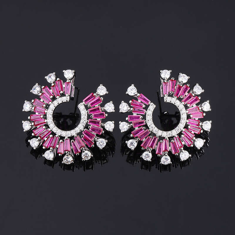 Fashion Imitation Jewelry Set Micro Paved Zircon Earrings Exaggerated Wide Band Adjustable Ring Women's Accessories Bb9