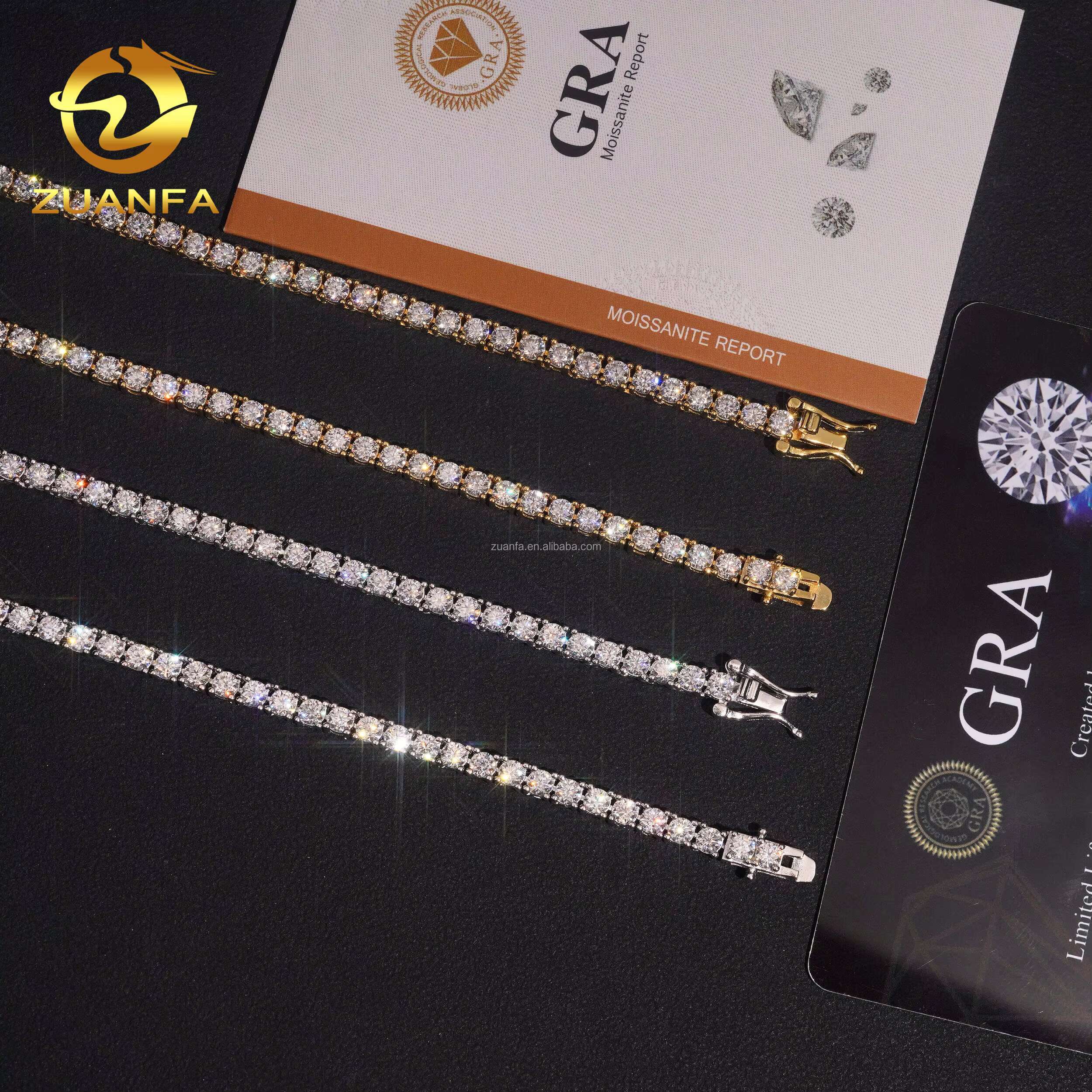 Ship in USA Warehouse Stock 3mm 925 Solid Silver Hip Hop Iced Out VVS1 Moissanite Diamond Cluster Tennis Chain Bracelet