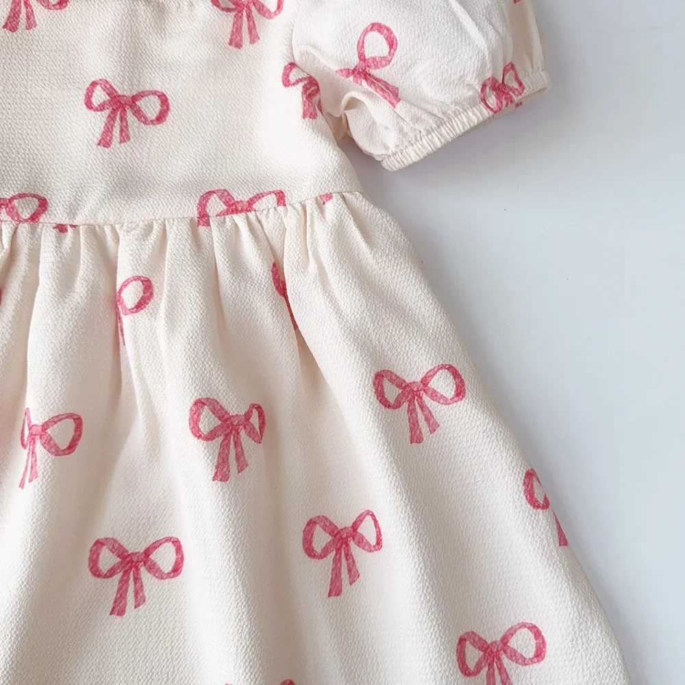 Bear Leader Short Sleeved Girls Clothing Summer New Bow Print Casual Dresses Sweet and Cute Kids Clothes for 3-7 Years Wear R250707