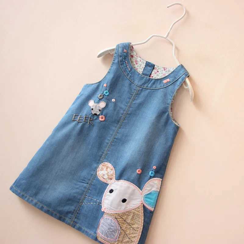Cartoon Mouse Embroidery Little Girls Summer Denim Dress Cozy Sleeveless A-line Kids Dresses For Toddler Girl Clothing 2-6 Years R250707
