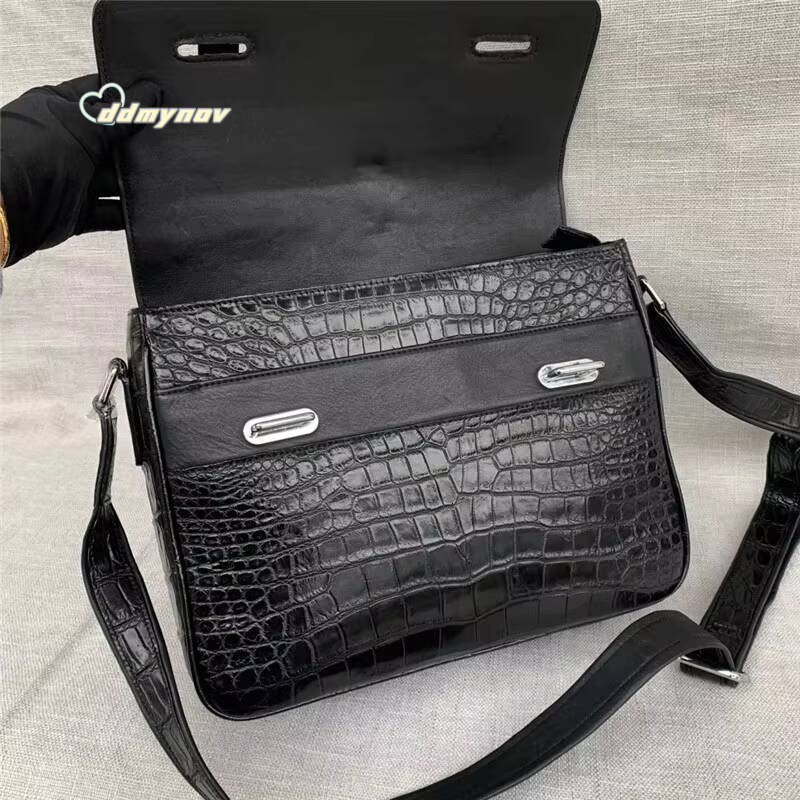Authentic Real Crocodile Belly Skin Mens Messenger Satchels Genuine Alligator Leather Male Single Shoulder Bag ddmynov