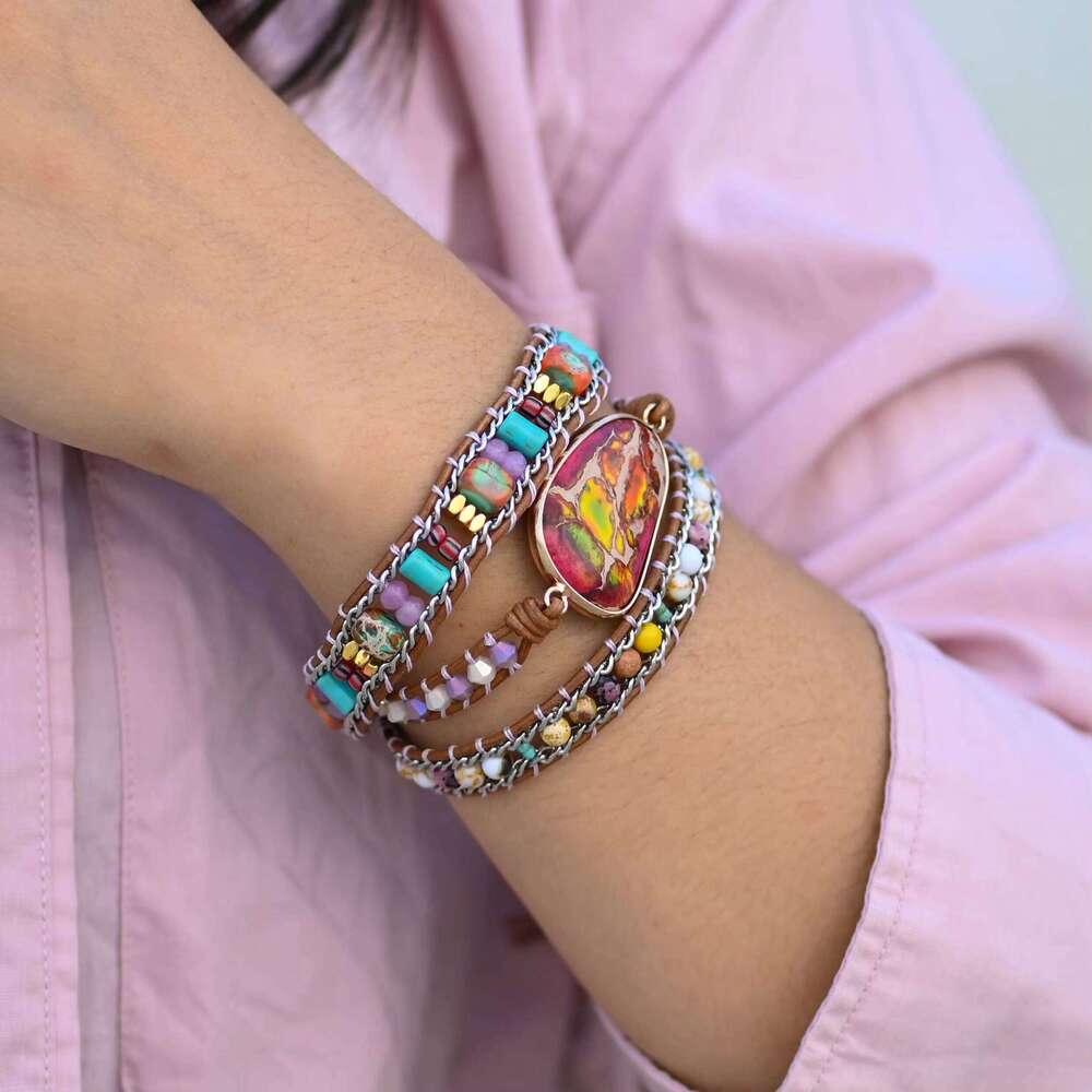 Bohemian Mixed Color Imperial Irregular Natural Stone 3-Layer Charm Bracelet Out of Stock