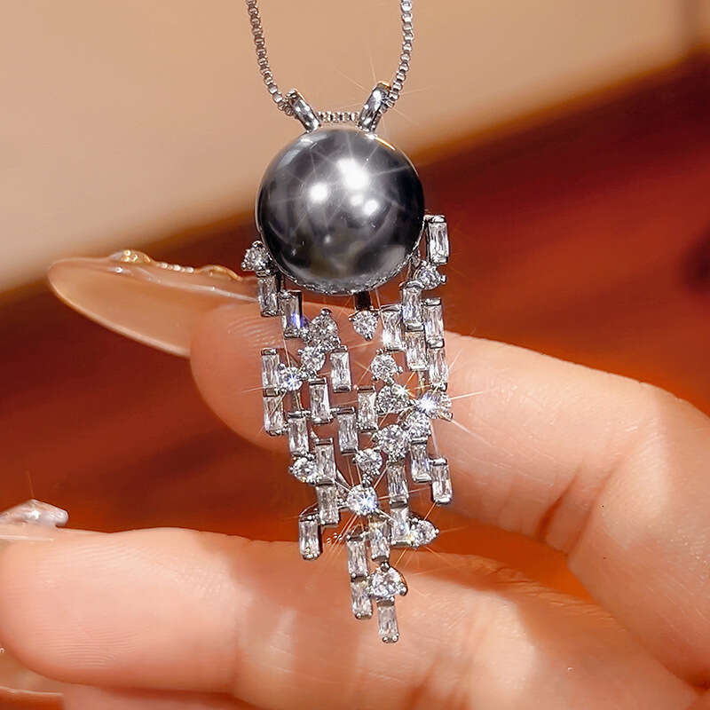 Necklace Imitation Natural South Sea Gray Elegant Australian White Pearl Versatile Fashion High-End Sense Women's Style 3C3