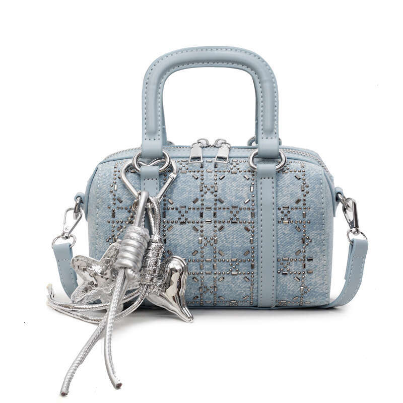 2025 New Free shipping Fashion Handbag Denim Rhinestone Boston Women's High-end Single Shoulder Crossbody Casual Bag