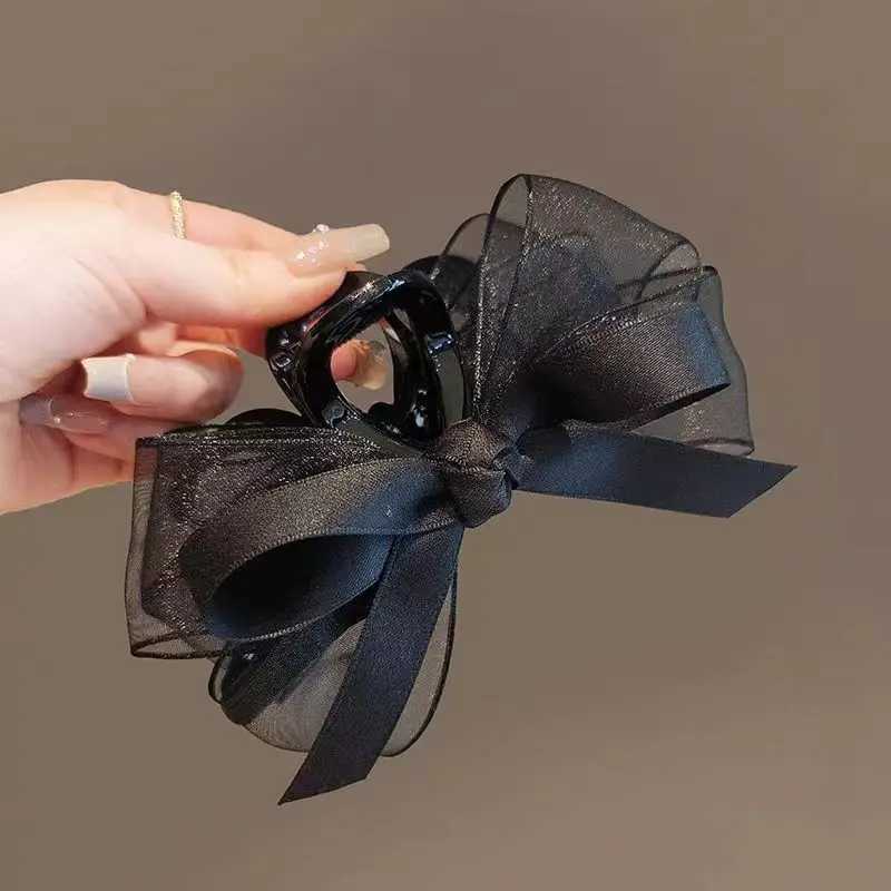 2025 New Black Mesh Bow Grab Clip Multi-disc Hair Clip Headgear High-end Temperament Back of The Head Shark Clip Woman Z250707