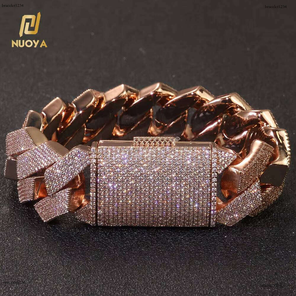 25mm Chunky Cuban Chain Hip Hop Jewelry Rose Gold Plated Iced Out Full Dia Prong Link Bracelet Gift for Men Women
