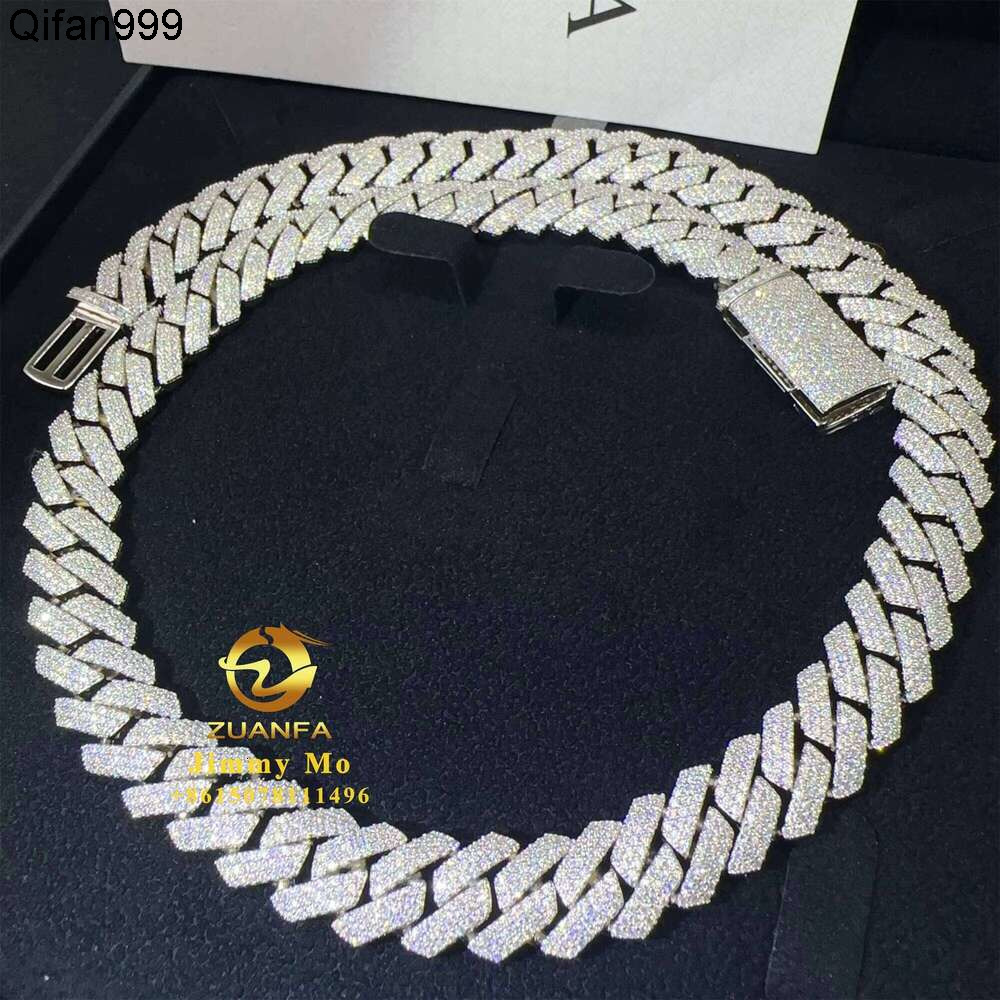 Fashion Man Hip Hop Jewelry Sterling Sier 14Mm 3Rows Iced Out Vvs1 Moissanite Dia Miami Cuban Link Chain Bracelet Set