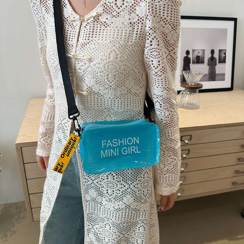 Summer Jelly Transparent for Women New Trendy Korean Version Letter Print Small Square Single Shoulder Handbag Fashion Simple Crossbody Bag