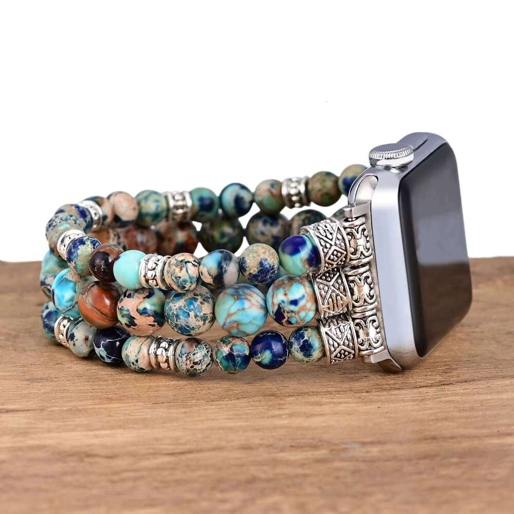 Popular Handmade Accessories Blue Imperial iWatch with Bohemian Elastic Cord Stone Strap