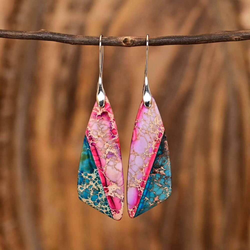 Elegant Bohemian Triangle Natural Stone Mixed Color Earrings