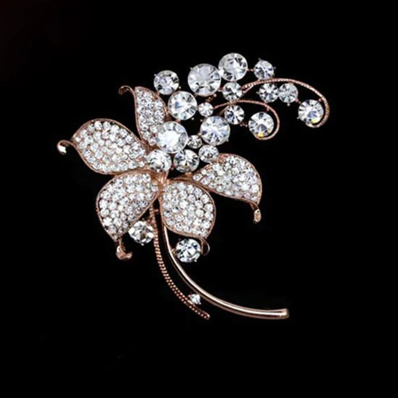 Big Elegant Pink Crystal Flower Brooch Pin Romantic Wedding Bride Bridesmaid Large Brooches For Woman Jewelry 250625