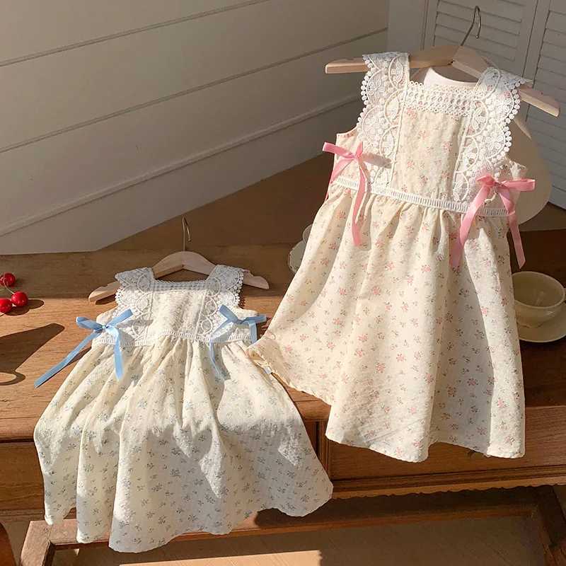 2025 Summer Korean Version Bow Lace Girls Dress Temperament Sleeveless Childrens Princess Skirt Vest Skirt R250707