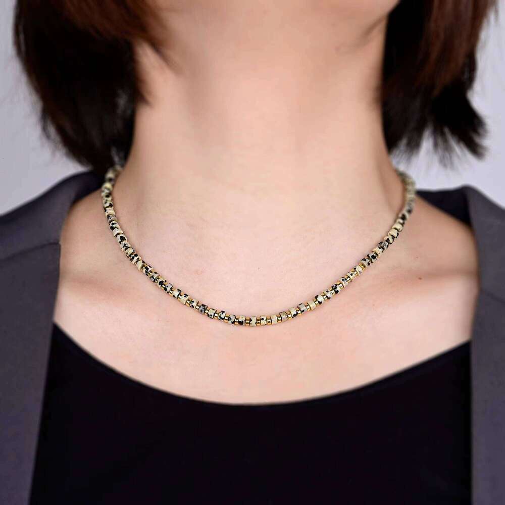 Bohemian Fashion Accessories Cylindrical Spotted Stone Black Gallstone Necklace Handmade Beaded Jewelry