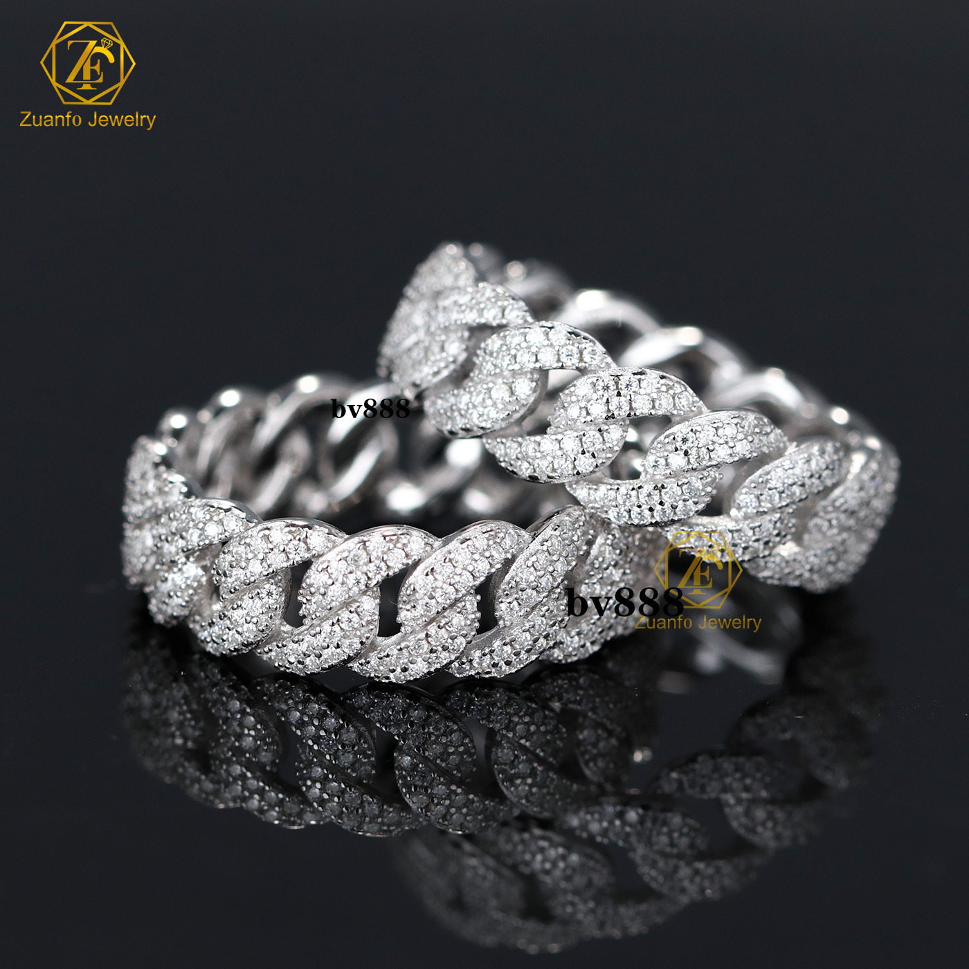 RTS 7mm 18mm Moissanite Diamond Cuban Link Ring 925 Sterling Silver VVS Gold Plated Ring Fine Jewelry for Men