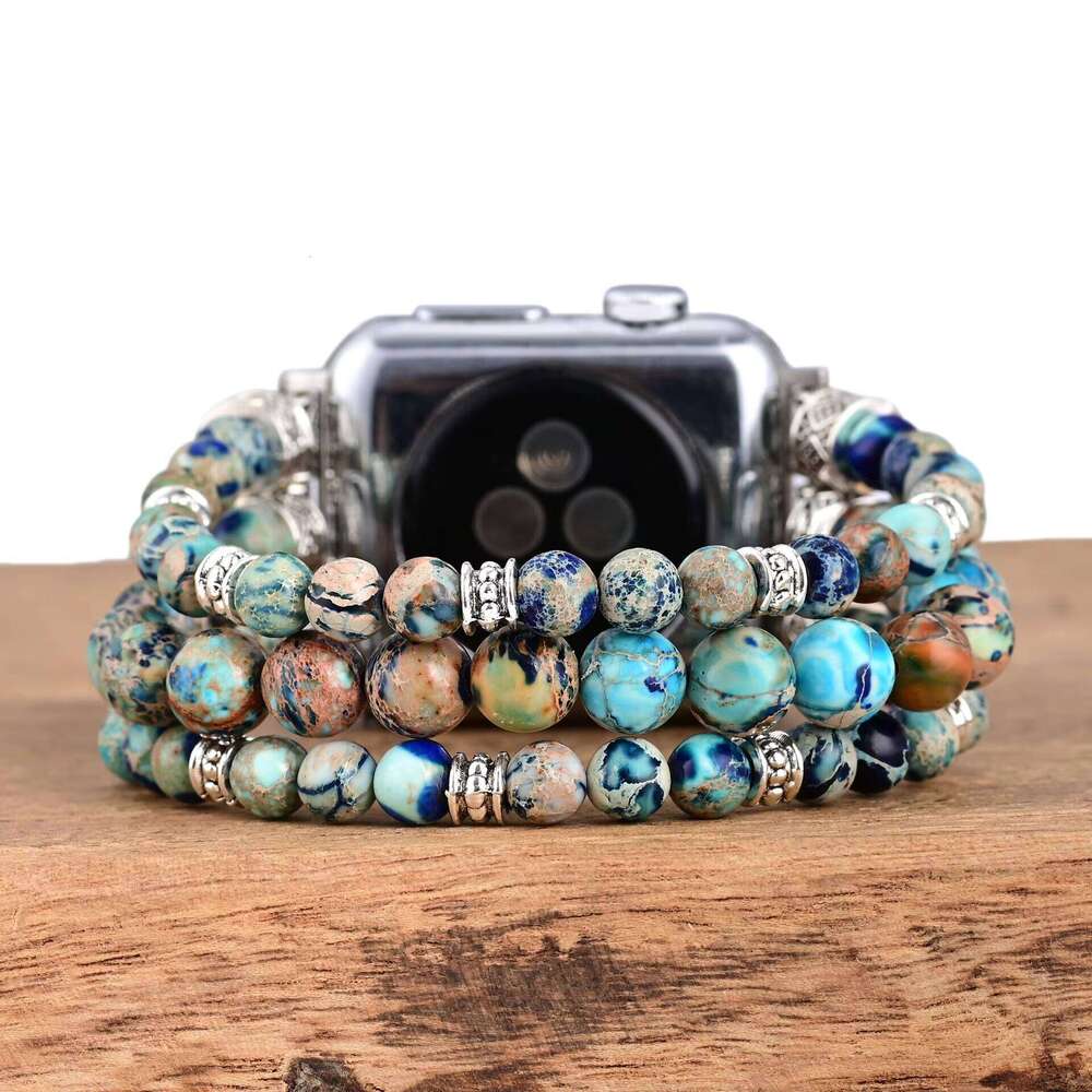 Popular Handmade Accessories Blue Imperial iWatch with Bohemian Elastic Cord Stone Strap