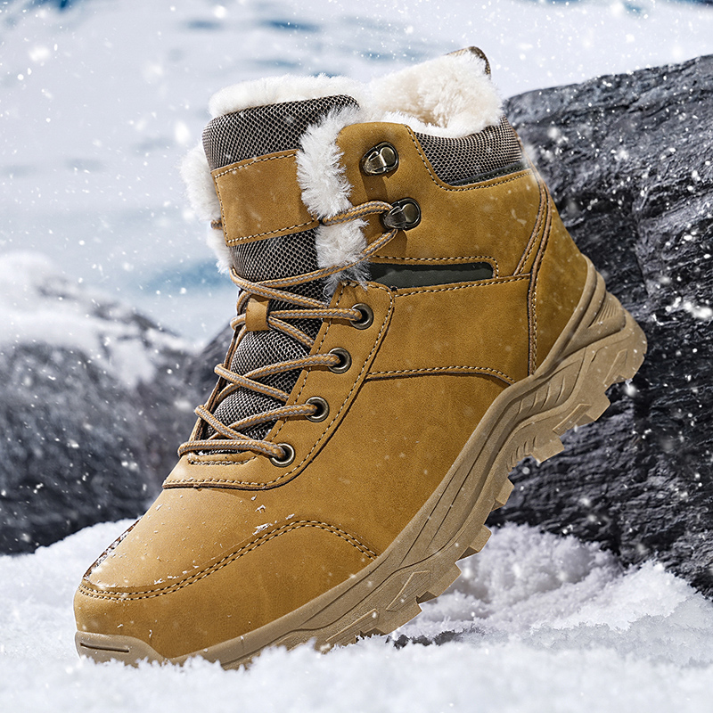 Warm Winter Fleece Outdoor Shoes with Anti-Slip Outsoles - One Button Design Available in Black & Gray & Brown