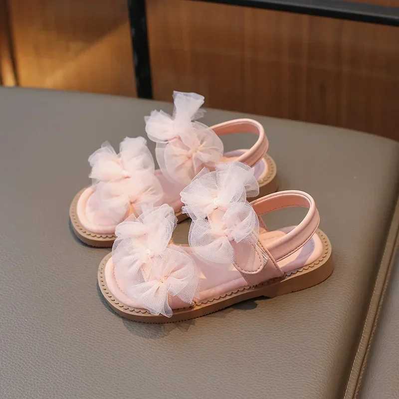 Girls Sandals Summer New Children Princess Casual Dress Sandals Fashion Open-toe Lace Bowtie Kids Flat Sandals for Wedding Party z250708RGPB