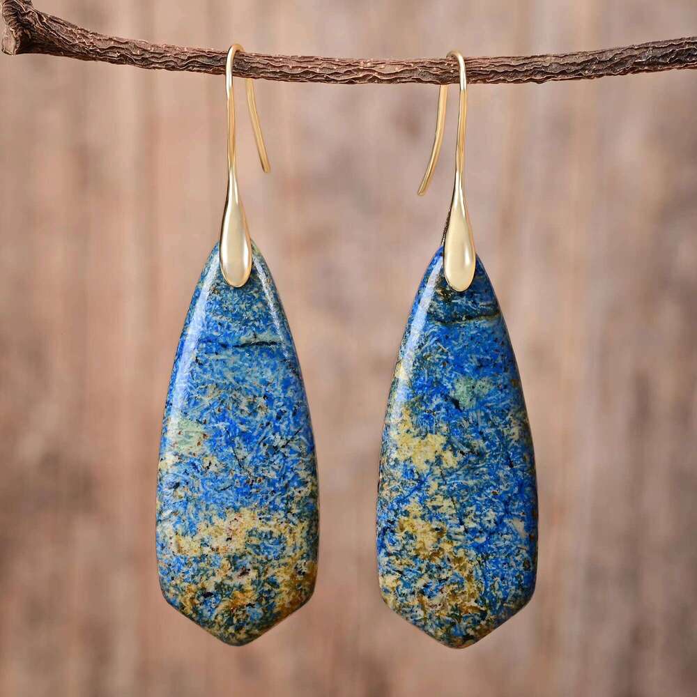 Lapis Lazuli Pointed Natural Women's Gift Jewelry Bohemian Stone Earrings