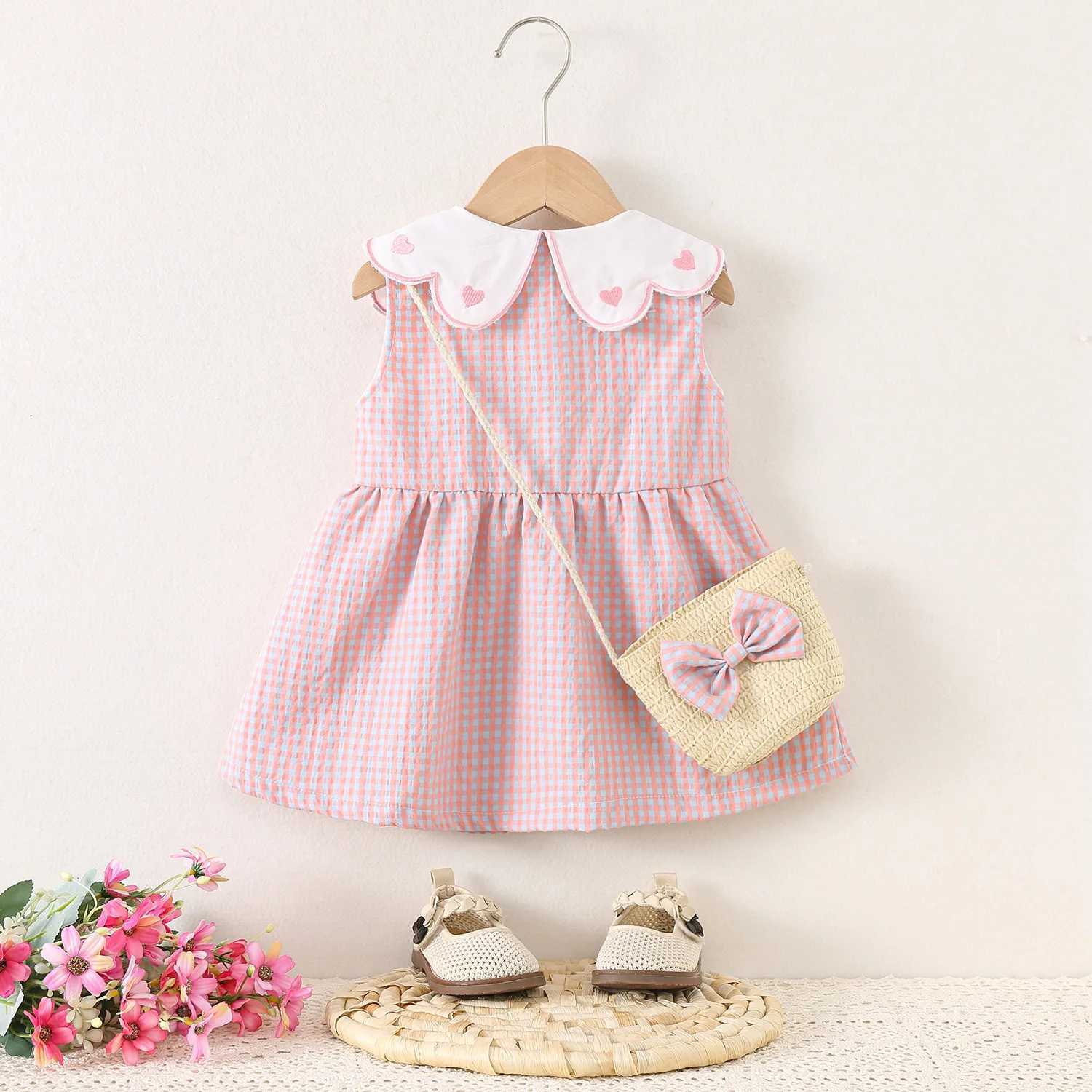 Baby Girl Dress Summer Cotton Plaid Sleeveless Girl Dress Cute Lapel Girl Dress BabyClothing R250707