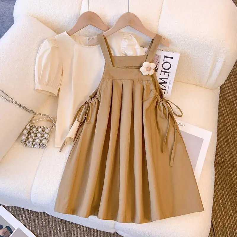 Summer Girls Dress Set Kids Top+Suspender Skirt 2 Pieces Children Flower Leisure Suit 3-14 Years Youth Party Clothes Kids Dresses R250707