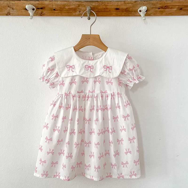Girls Summer Dress Kids Princess Birthday Dresses Pink Embroidered Bow Dress Puff Sleeve Elegant Baby Children Clothes Dresses R250707