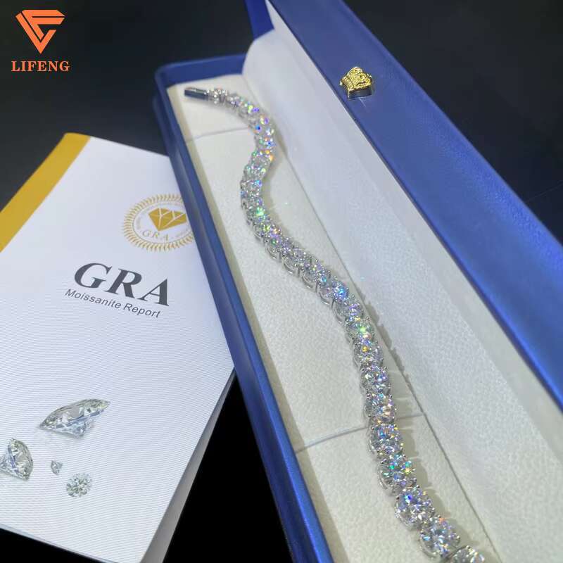 Fine Jewelry Necklace 8mm White D VVS Diamond Moissanite Cluster Tennis Chain 925 Silver Hip-Hop Chains with Gra Certified