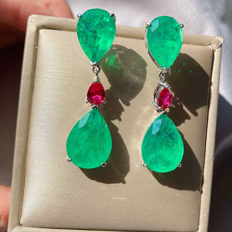 Trendy Imitation Paraiba Emerald Socialite Stud For Women Micro Pave Faux Earrings 75C