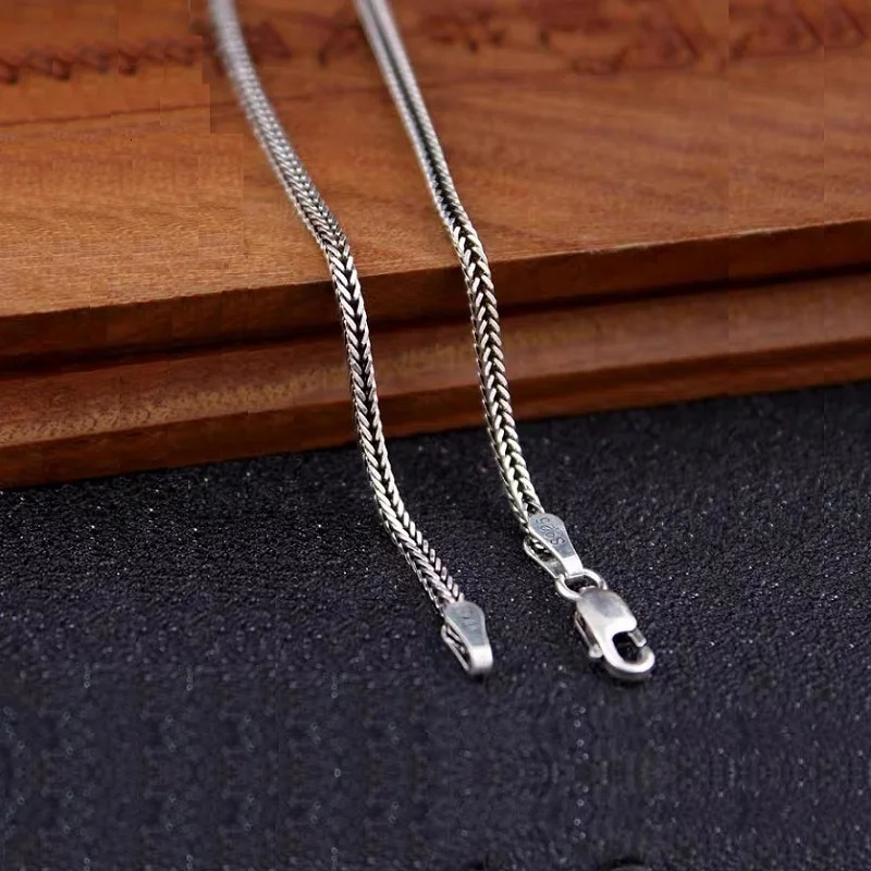 1.6mm ThickPure S925 Sterling Silver Bright Classical Chopin Link Weave Fox Tail Pendant Chain Necklace Men Woman Fine Jewelry 250702