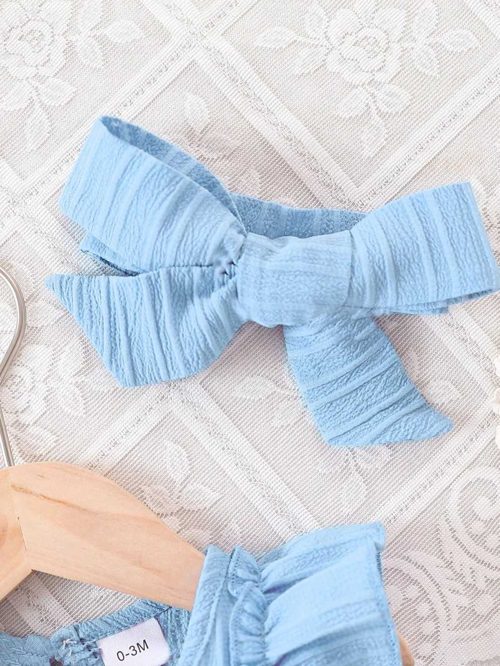 Baby Girl Summer Blue Dress with Ruffled Edges and Bow Sweet and Cute Style Dress Suitable for 0-3 Year Old Cute Baby Girls R250707