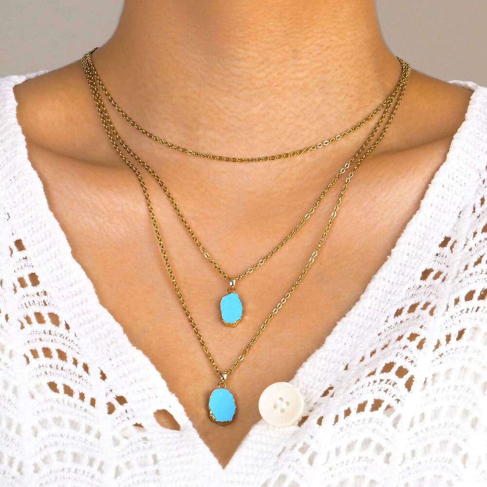 Design Bohemian Natural Copper Chain Howlite Women's Stone Pendant Necklace