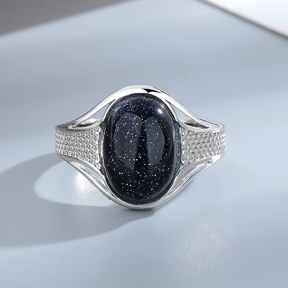 S925 Silver Jewelry Ring Natural 1014mm Big Bluesand Stone Vintage For Women Party Gifts 250624