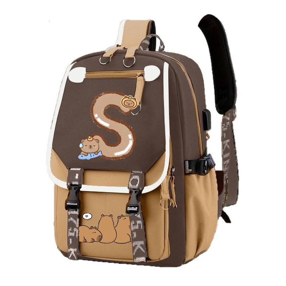 capybara Letter A-z Women SchoolBag Outdoor Sports Shoulder Bag Large Capacity Travel Bag Backpacks Schoolbag for Teenage 250707