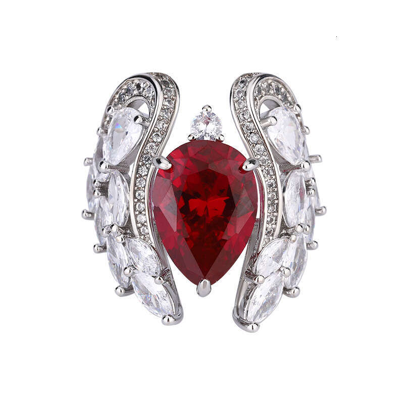 Huayoumei Jewelry Live Simulation Red Ring Fashion Pink Zircon Emerald Pear Shape 10X14 A39