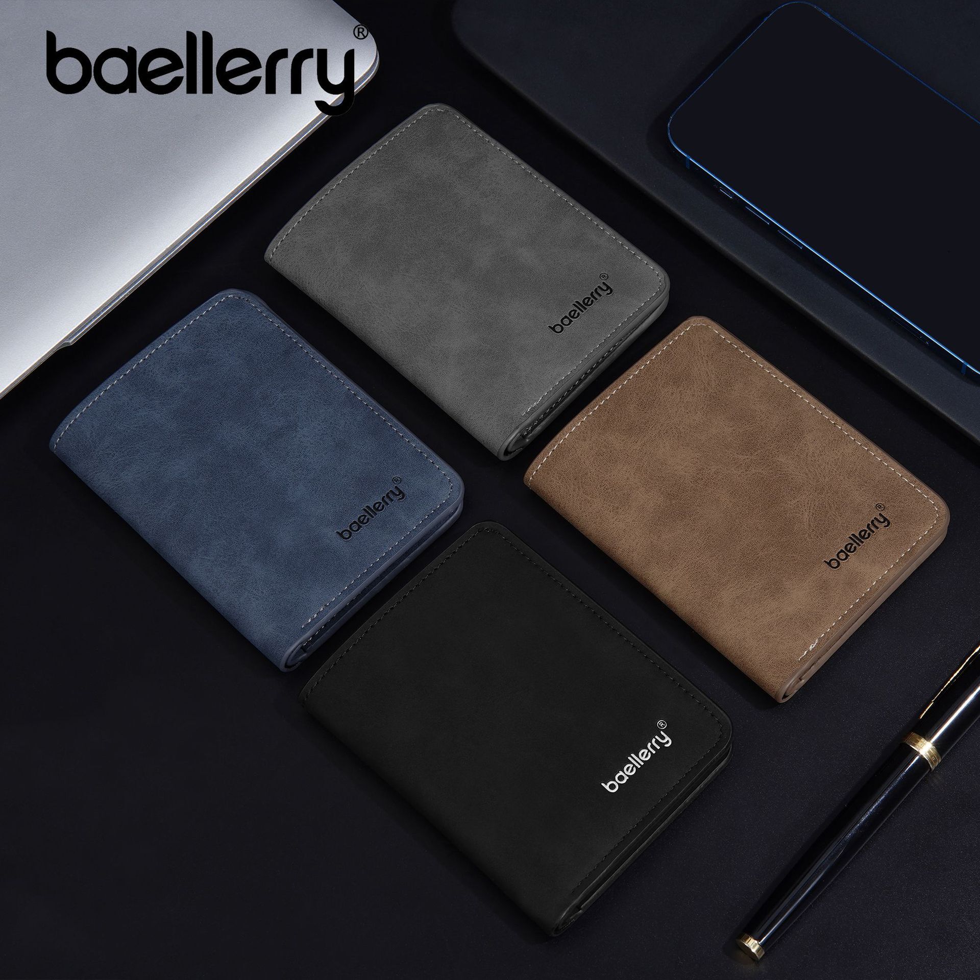 Designer New Short High-end Student Card Holder Integrated Anti-theft Money Clip Simple PU Leather Small Wallet Men's Light Luxury Women's B