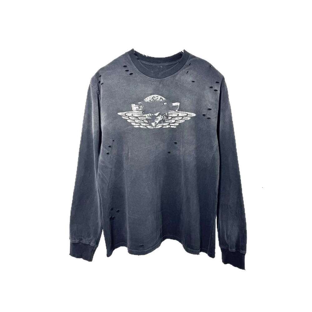 Autumn Winter New Washed Vintage Letter Print High Street Unisex Crew Neck Long Sleeve T-Shirt Trendy