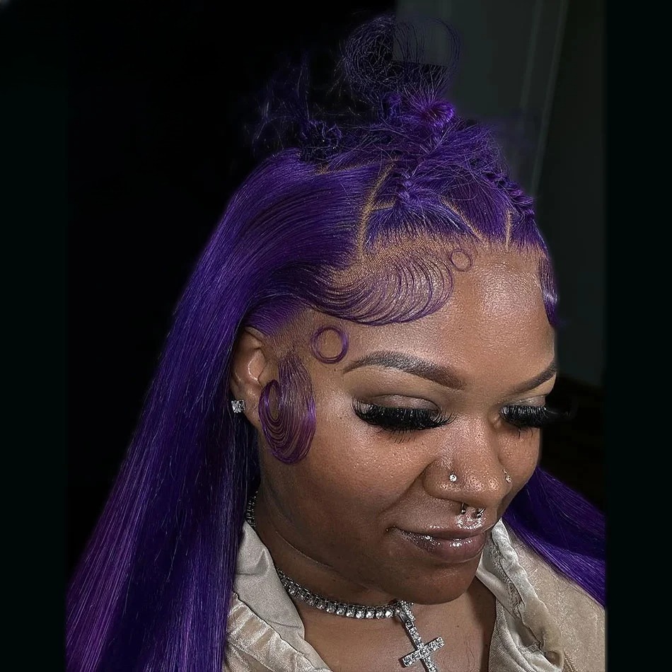 Dark Purple Straight Lace Frontal Wig 13x4 Lace Front Human Hair Wigs For Women Brazilian Remy Pre Plucked Lace Wig Synthetic Wig