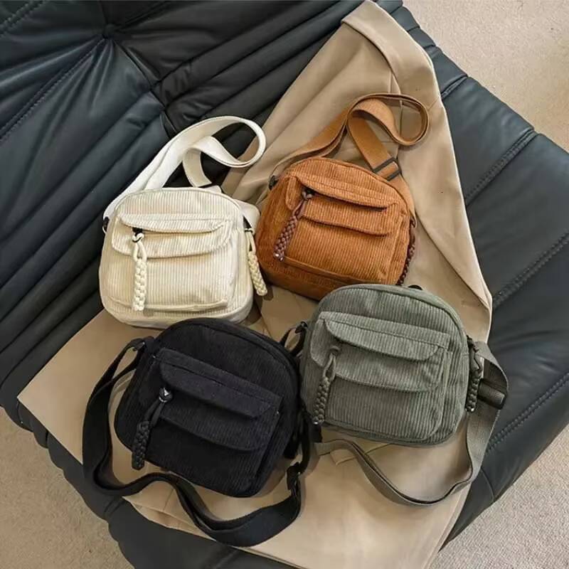 Korean Harajuku Messenger Bags Corduroy Womens Small Shoulder Teenager Girl Crossbody Bag Cute Tote Student Bolsa ddmynov