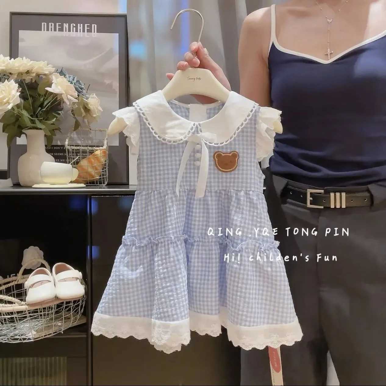 Girls Summer Dresses Childrens Foreign Dresses Fashion Trend College Style Princess Dresses in Small Children Cool Plaid R250707