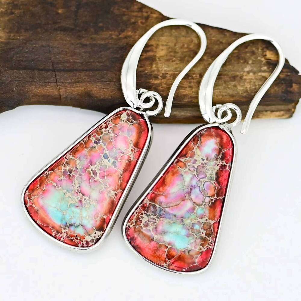 Bohemian Style Natural Imperial Stone Pendant Earrings Water Drop - Shipped