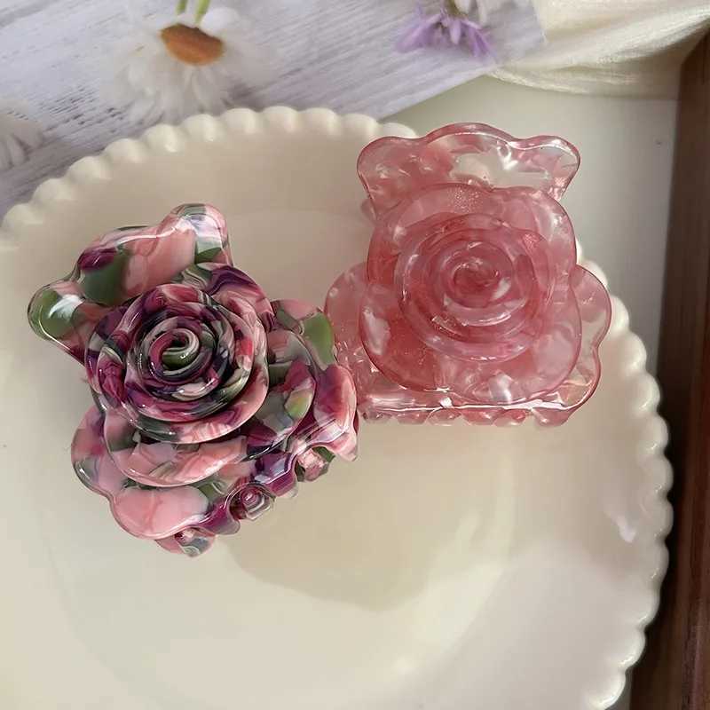 Muweordy French Vintage Rose Hair Claw Acetate Claw Clip Small Stereoscopic Flower Hair Clip for Girls Hair Accessories for Women Y250707